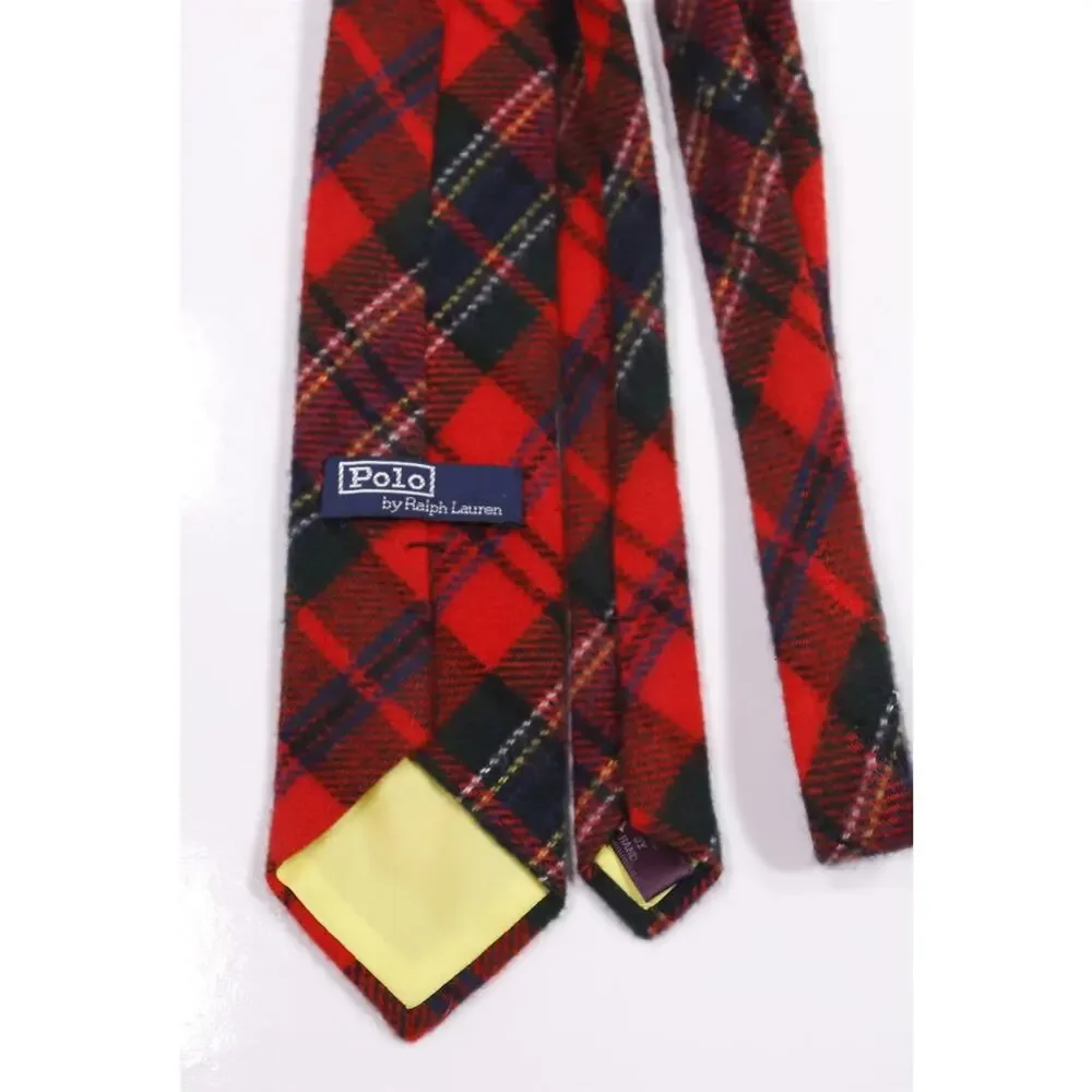 Polo Ralph Lauren Red Tartan Plaid Flannel Cashmere Wool Necktie Tie